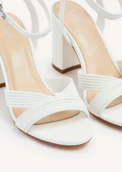 Linzi City White Faux Leather Block Heeled Sandal