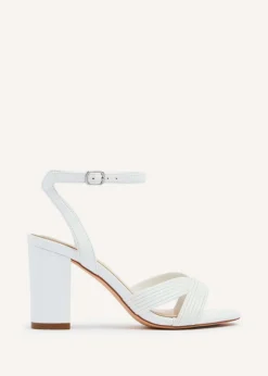 Linzi City White Faux Leather Block Heeled Sandal
