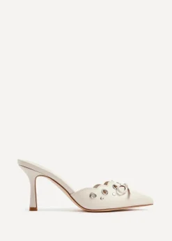 Linzi Clover Beige Faux Leather Pointed Mule