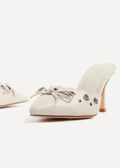 Linzi Clover Beige Faux Leather Pointed Mule