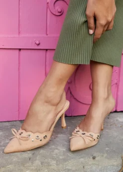 Linzi Clover Dark Nude Faux Suede Pointed Mule