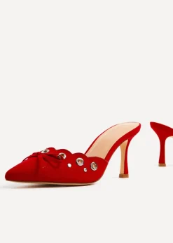 Linzi Clover Red Faux Suede Pointed Mule