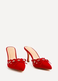 Linzi Clover Red Faux Suede Pointed Mule
