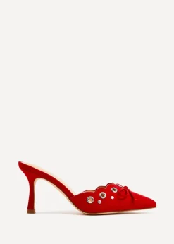 Linzi Clover Red Faux Suede Pointed Mule