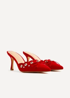 Linzi Clover Red Faux Suede Pointed Mule