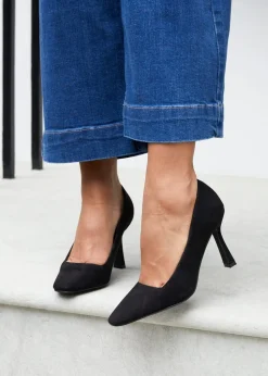 Linzi Colette Black Faux Suede Squared Toe Stiletto Court Heel