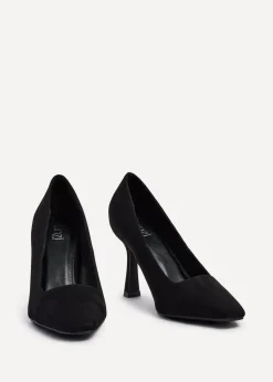 Linzi Colette Black Faux Suede Squared Toe Stiletto Court Heel