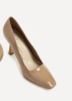 Linzi Colette Mocha Patent Squared Toe Stiletto Court Heel
