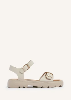 Linzi Comet Nude Faux Grain Leather Chunky Sandal