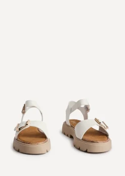 Linzi Comet White Faux Grain Leather Chunky Sandal