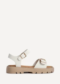 Linzi Comet White Faux Grain Leather Chunky Sandal