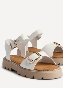 Linzi Comet White Faux Grain Leather Chunky Sandal