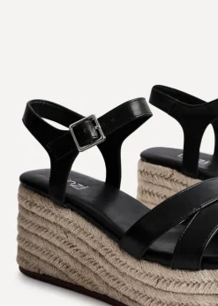 Linzi Contour Black Faux Leather Flatform Two Part Sandal