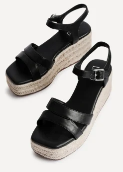 Linzi Contour Black Faux Leather Flatform Two Part Sandal