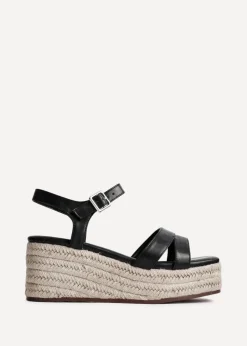 Linzi Contour Black Faux Leather Flatform Two Part Sandal