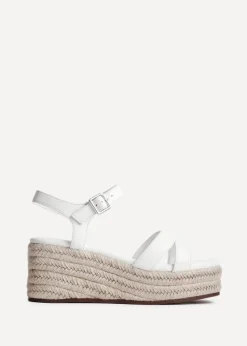 Linzi Contour White Faux Leather Flatform Two Part Sandal