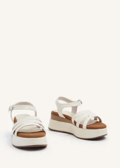 Linzi Cruise Ivory Faux Leather Triple Front Strap Sporty Sole Flatform Sandal