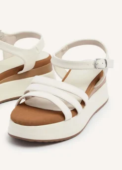 Linzi Cruise Ivory Faux Leather Triple Front Strap Sporty Sole Flatform Sandal