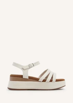 Linzi Cruise Ivory Faux Leather Triple Front Strap Sporty Sole Flatform Sandal