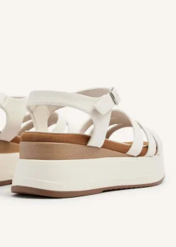 Linzi Cruise Ivory Faux Leather Triple Front Strap Sporty Sole Flatform Sandal