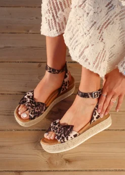 Linzi Cupid Leopard Print Flatform Espadrille Inspired Sandal