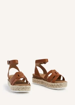 Linzi Dakota Tan Faux Leather Woven Espadrille Inspired Flatform Sandal