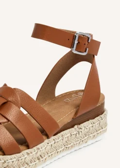 Linzi Dakota Tan Faux Leather Woven Espadrille Inspired Flatform Sandal