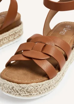 Linzi Dakota Tan Faux Leather Woven Espadrille Inspired Flatform Sandal