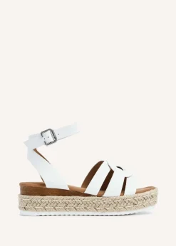 Linzi Dakota White Faux Leather Woven Espadrille Inspired Flatform Sandal