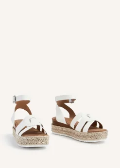 Linzi Dakota White Faux Leather Woven Espadrille Inspired Flatform Sandal