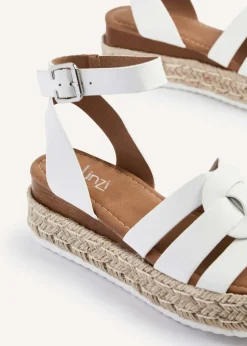 Linzi Dakota White Faux Leather Woven Espadrille Inspired Flatform Sandal
