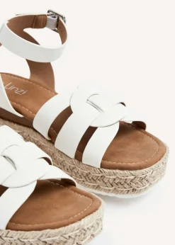 Linzi Dakota White Faux Leather Woven Espadrille Inspired Flatform Sandal