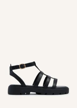 Linzi Dallas Black Faux Leather Gladiator Inspired Flatform Sandals