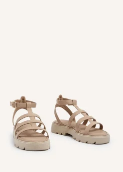 Linzi Dallas Nude Faux Leather Gladiator Inspired Flatform Sandals