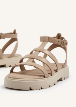Linzi Dallas Nude Faux Leather Gladiator Inspired Flatform Sandals