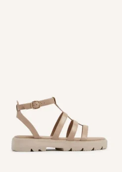 Linzi Dallas Nude Faux Leather Gladiator Inspired Flatform Sandals