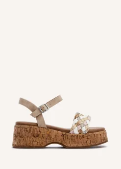 Linzi Dannie Neutral Weaved Cork Wedged Flatform