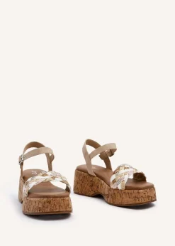 Linzi Dannie Neutral Weaved Cork Wedged Flatform