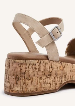 Linzi Dannie Neutral Weaved Cork Wedged Flatform