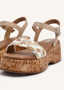 Linzi Dannie Neutral Weaved Cork Wedged Flatform