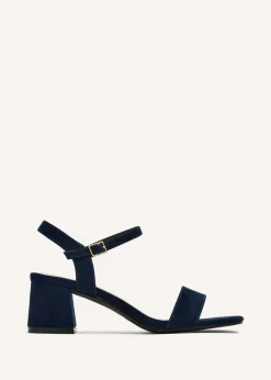 Linzi Darcie Navy Faux Suede Low Chunky Block Heeled Sandal