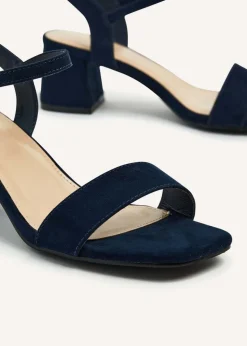 Linzi Darcie Navy Faux Suede Low Chunky Block Heeled Sandal