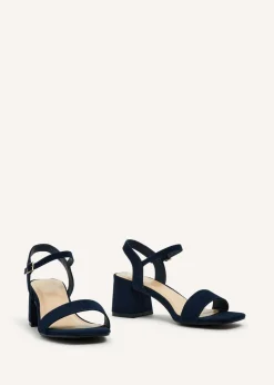 Linzi Darcie Navy Faux Suede Low Chunky Block Heeled Sandal