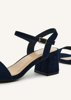 Linzi Darcie Navy Faux Suede Low Chunky Block Heeled Sandal