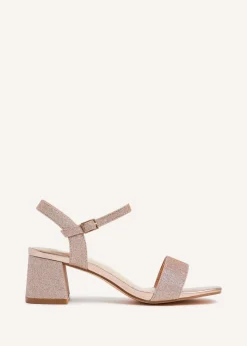 Linzi Darcie Rose Gold Glitter Low Chunky Block Heeled Sandal