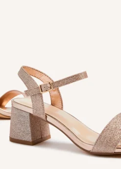 Linzi Darcie Rose Gold Glitter Low Chunky Block Heeled Sandal