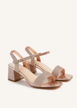 Linzi Darcie Rose Gold Glitter Low Chunky Block Heeled Sandal