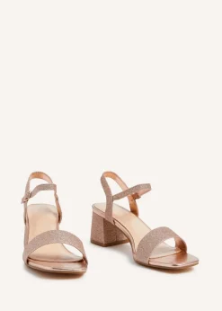 Linzi Darcie Rose Gold Glitter Low Chunky Block Heeled Sandal