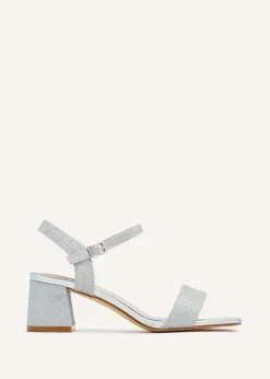 Linzi Darcie Silver Glitter Low Chunky Block Heeled Sandal