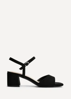 Linzi Darlene Black Faux Suede Low Block Heeled Sandals